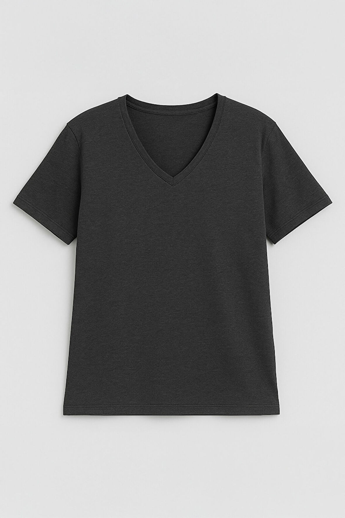 Kadın V Yaka Kısa Kollu Düz T-Shirt