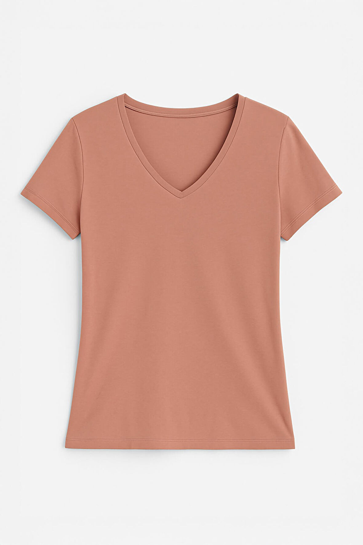 Kadın V Yaka Kısa Kollu Düz T-Shirt