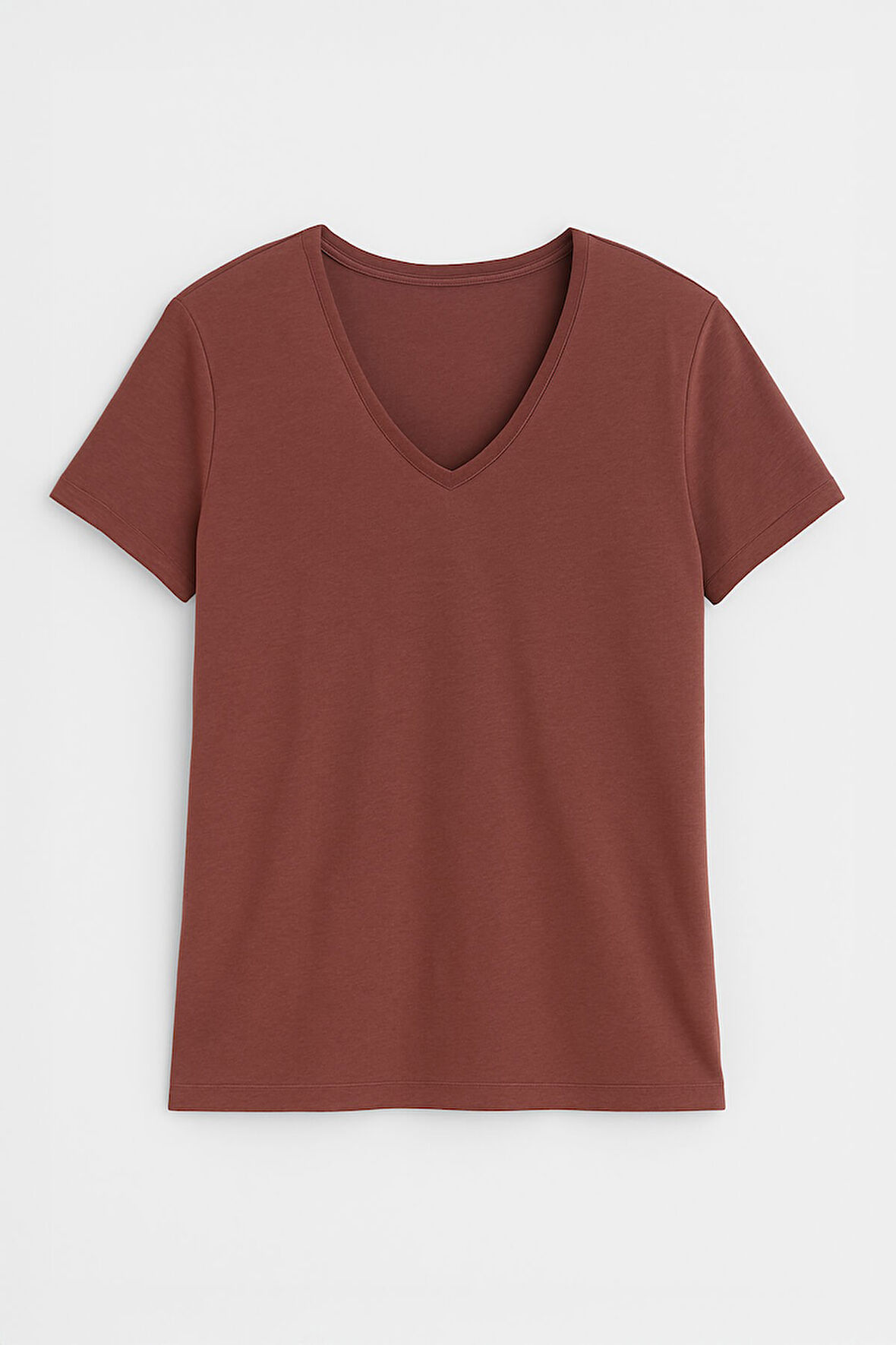 Kadın V Yaka Kısa Kollu Düz T-Shirt