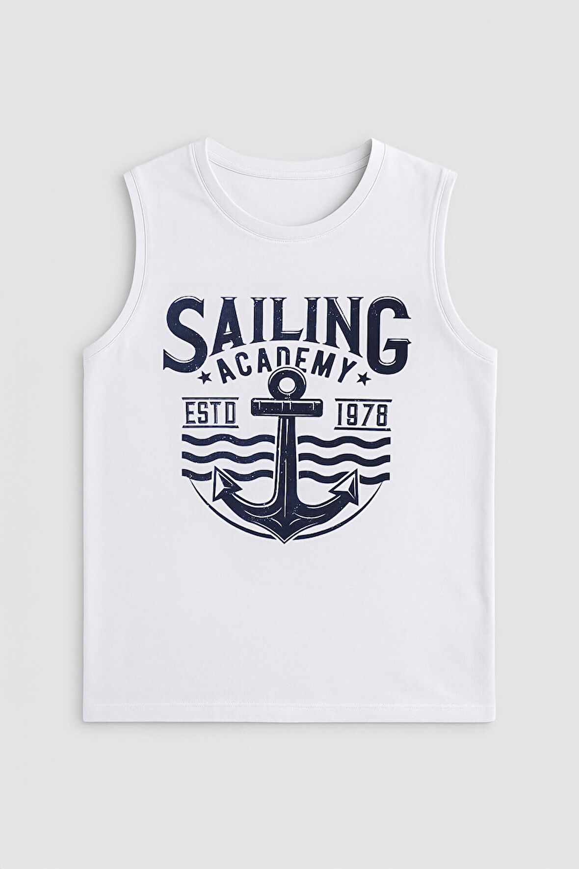 Kadın Bisiklet Yaka Baskılı Beyaz Kolsuz T-shirt