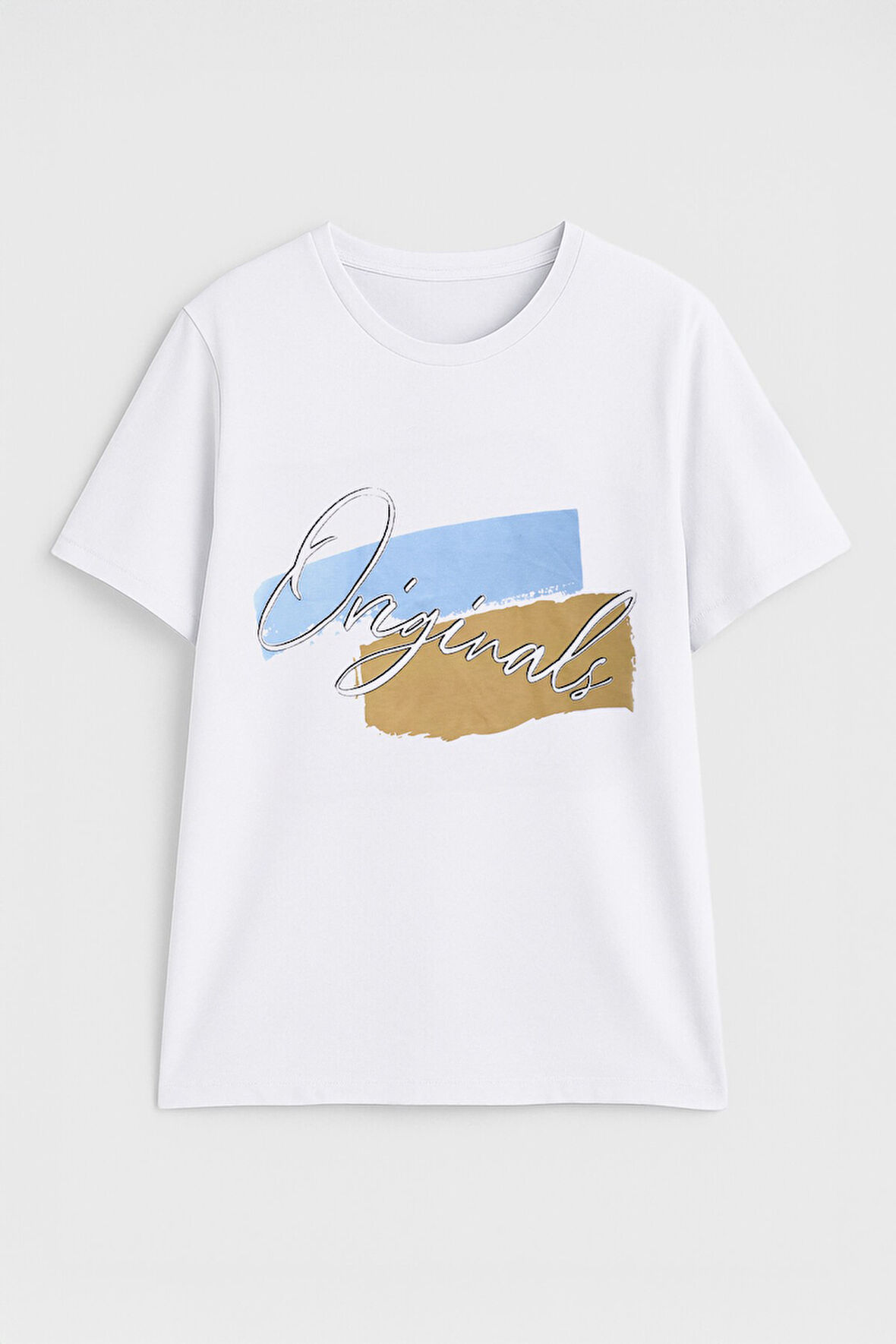 Kadın %100 Pamuk Bisiklet Yaka Baskılı Lacivert  T-shirt