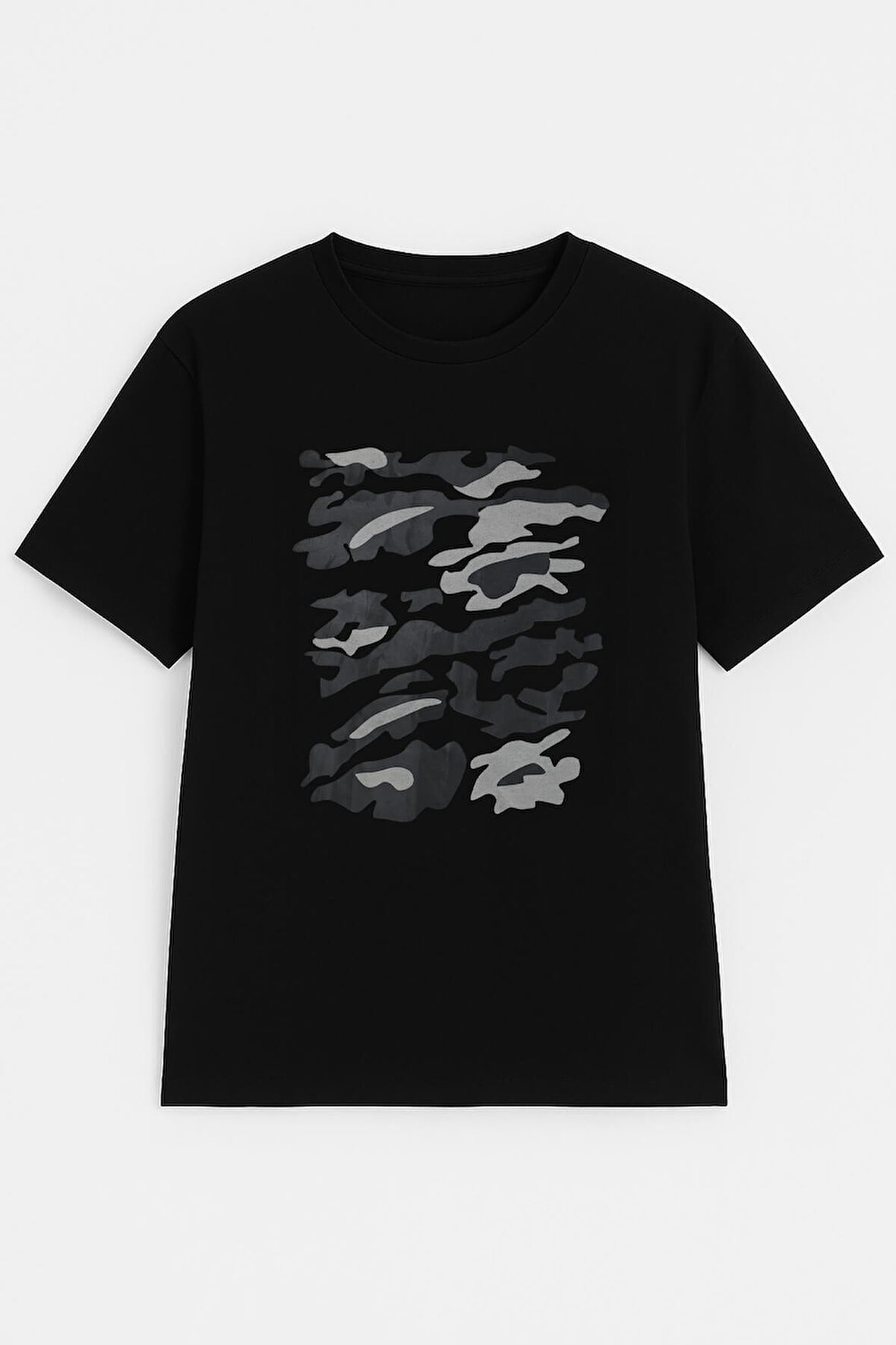 Erkek Bisiklet Yaka %100 Pamuk Baskılı Siyah T-shirt