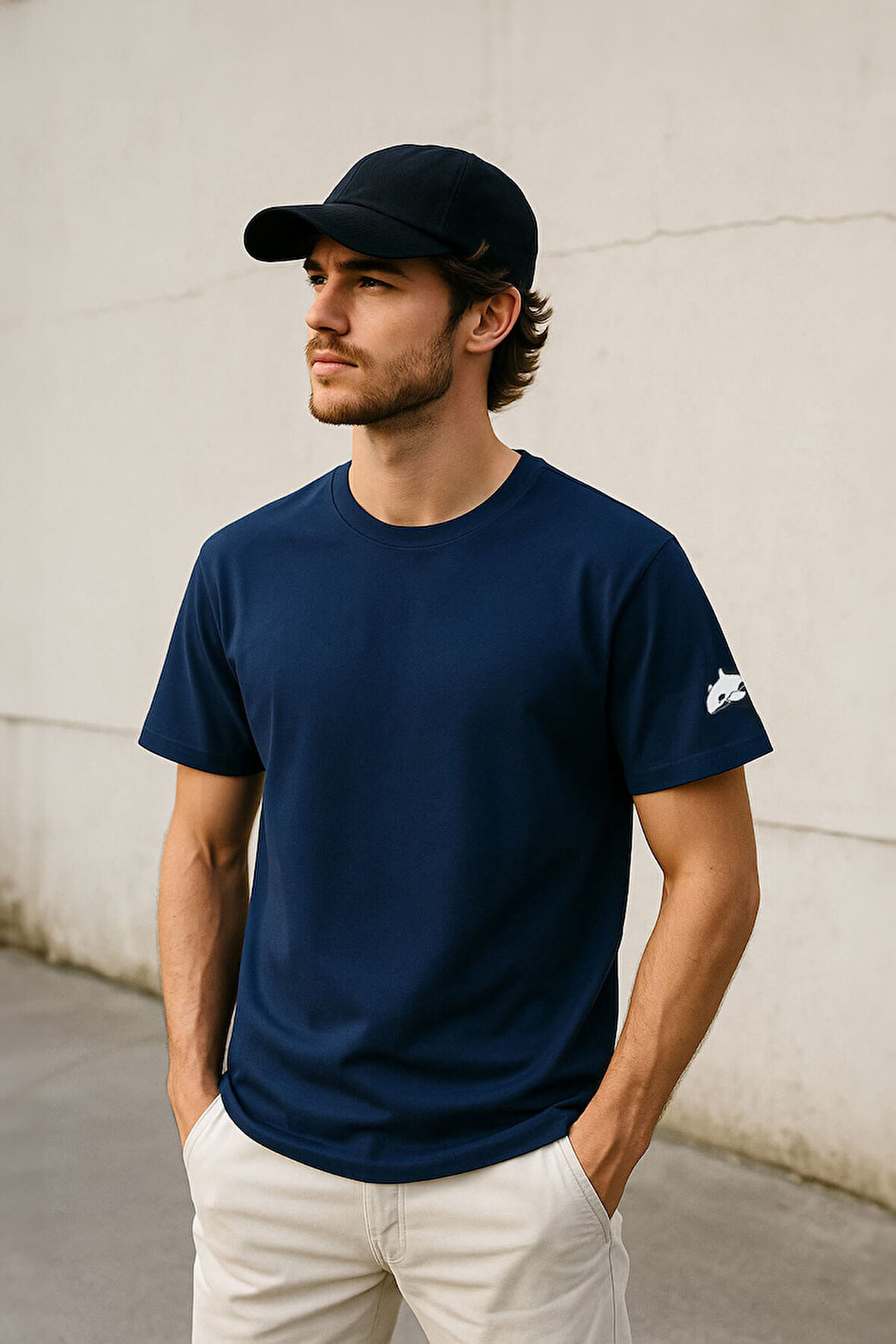 Erkek Bisiklet Yaka Basic Düz Kısa Kollu Gri T-shirt