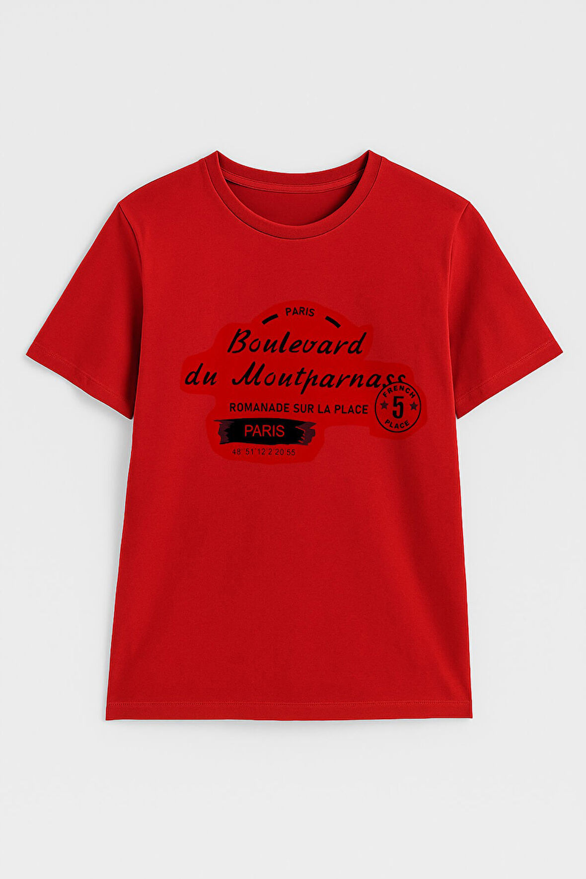 Erkek Bisiklet Yaka Baskılı Siyah T-shirt