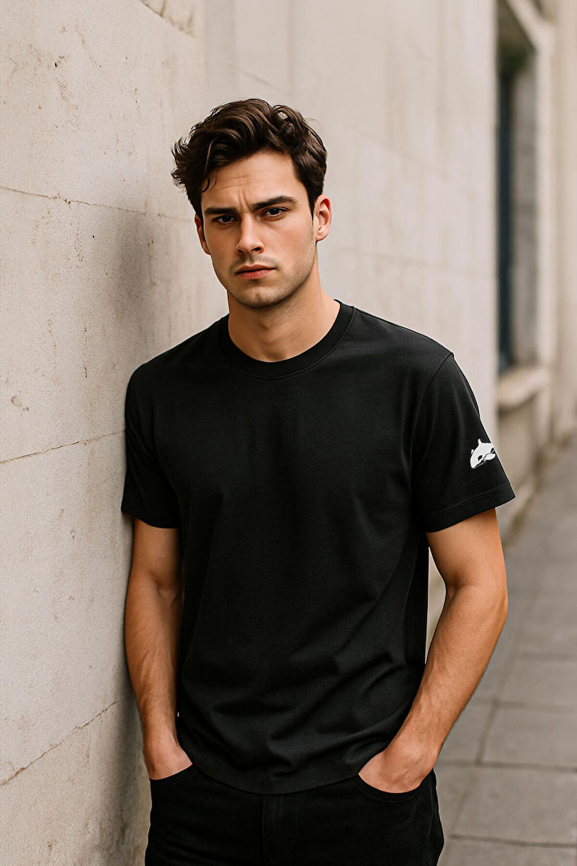 Erkek Bisiklet Yaka Basic Düz Kısa Kollu Gri T-shirt