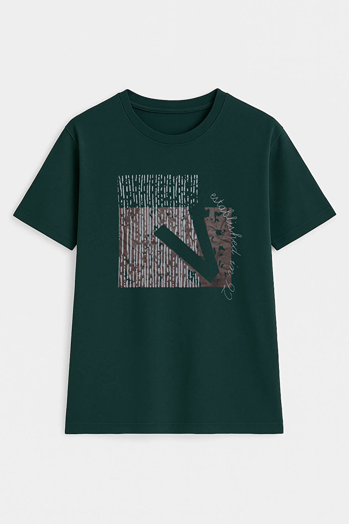 Erkek Rahat Kesim Bisiklet Yaka Baskı Detay T-shirt