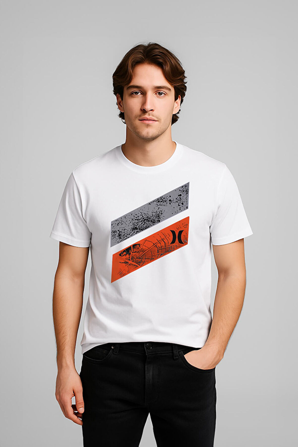 Erkek %100 Pamuk Bisiklet Yaka Baskılı T-shirt