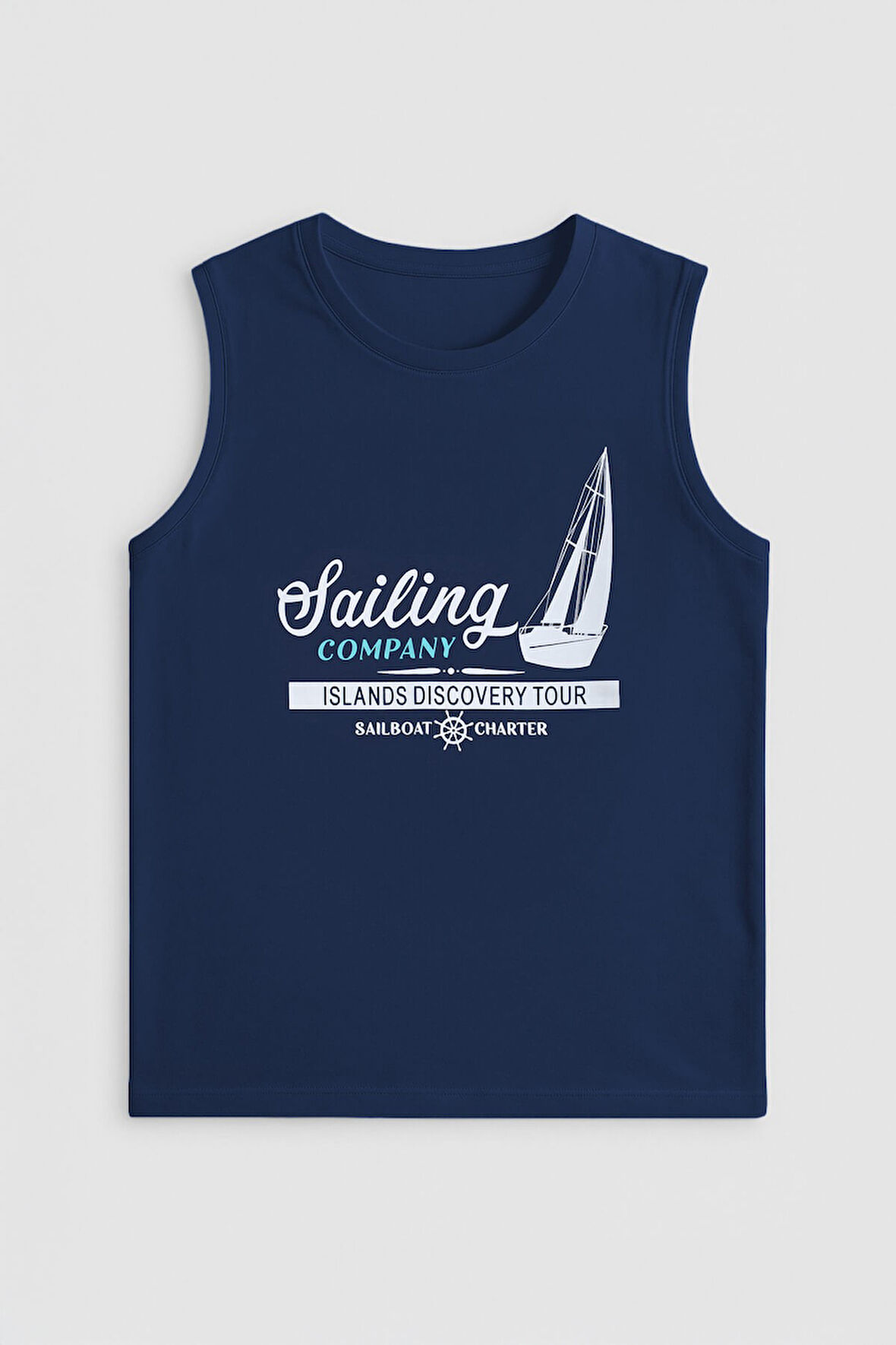 Erkek Bisiklet Yaka Baskılı Antrasit Kolsuz T-shirt