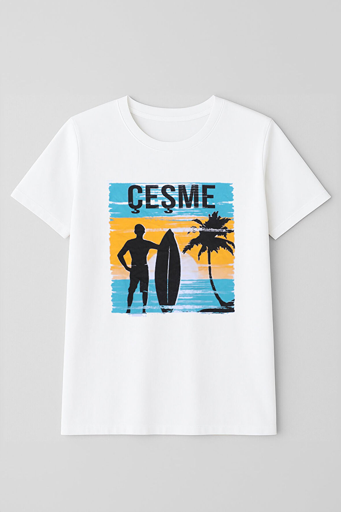 Erkek Bisiklet Yaka %100 Pamuk Çeşme Baskılı Kısa Kollu T-shirt
