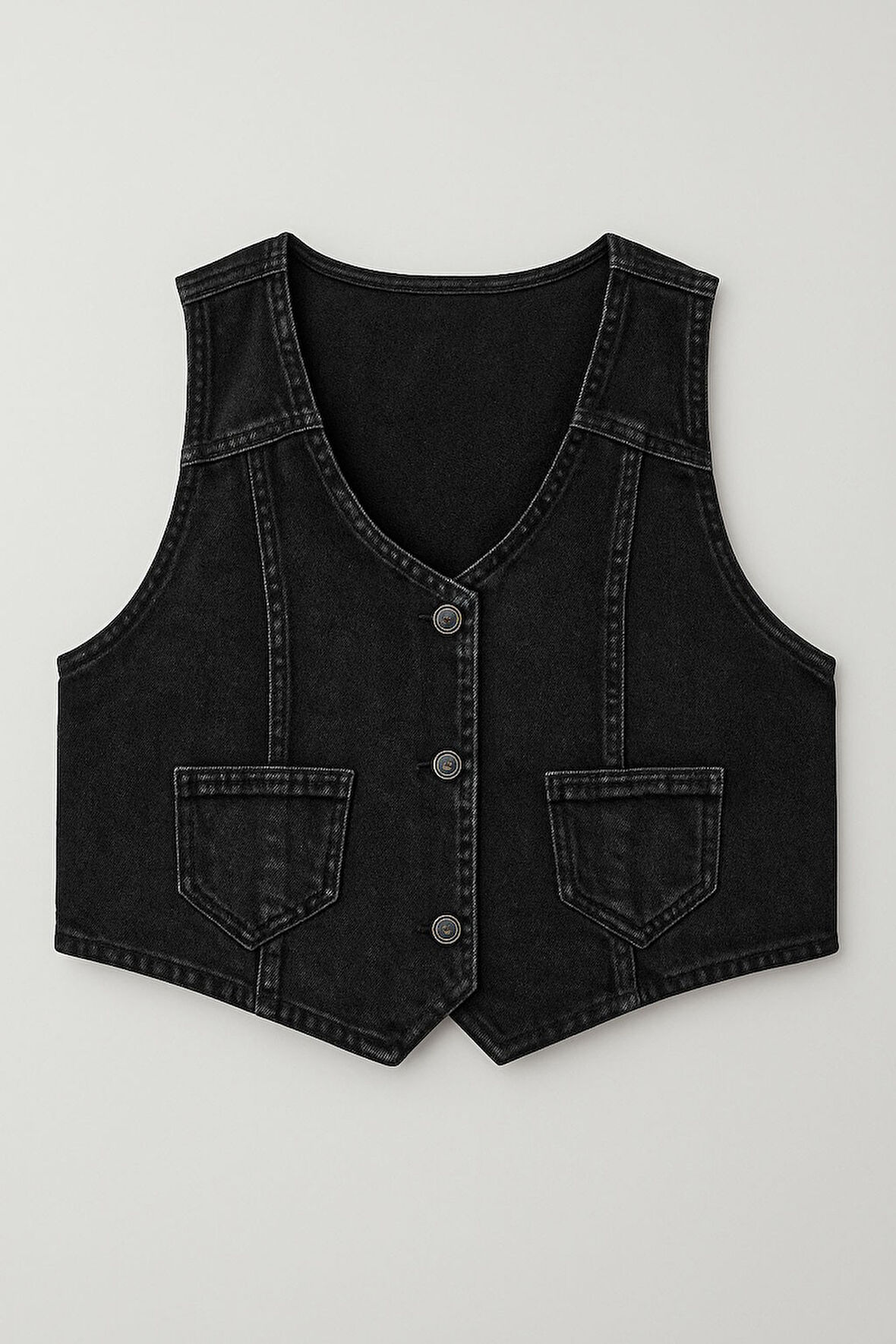 Kadın Düğmeli Jean Yelek