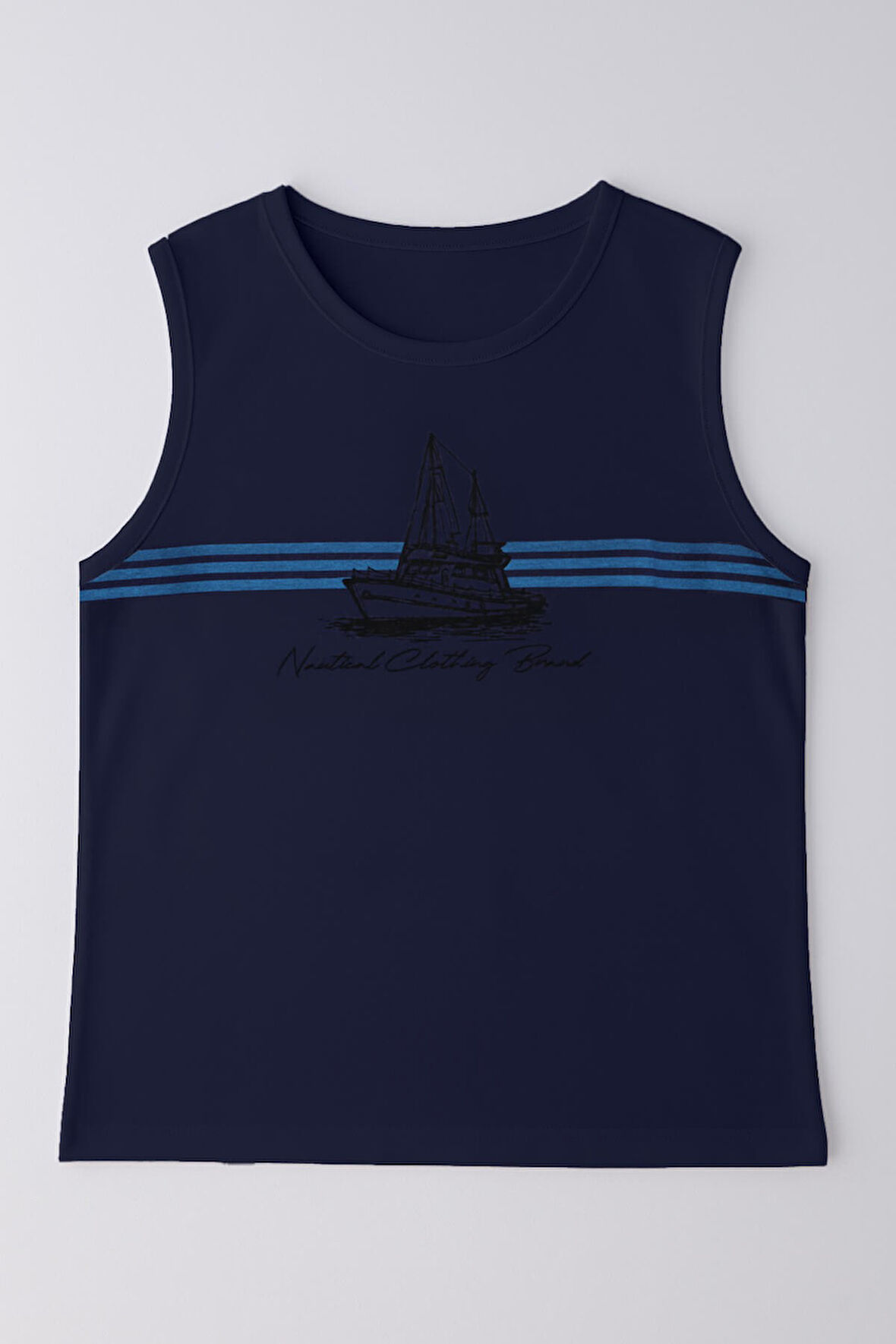 Erkek Gemi Baskılı %100 Pamuk Kolsuz T-shirt