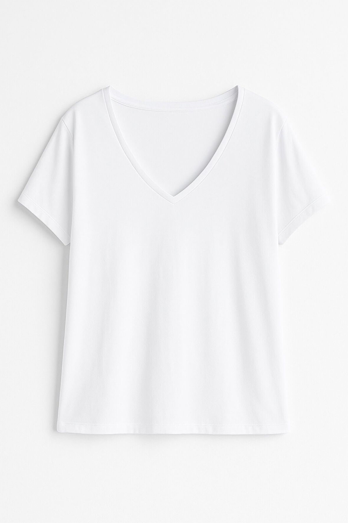 Kadın V Yaka Kısa Kollu Düz T-Shirt