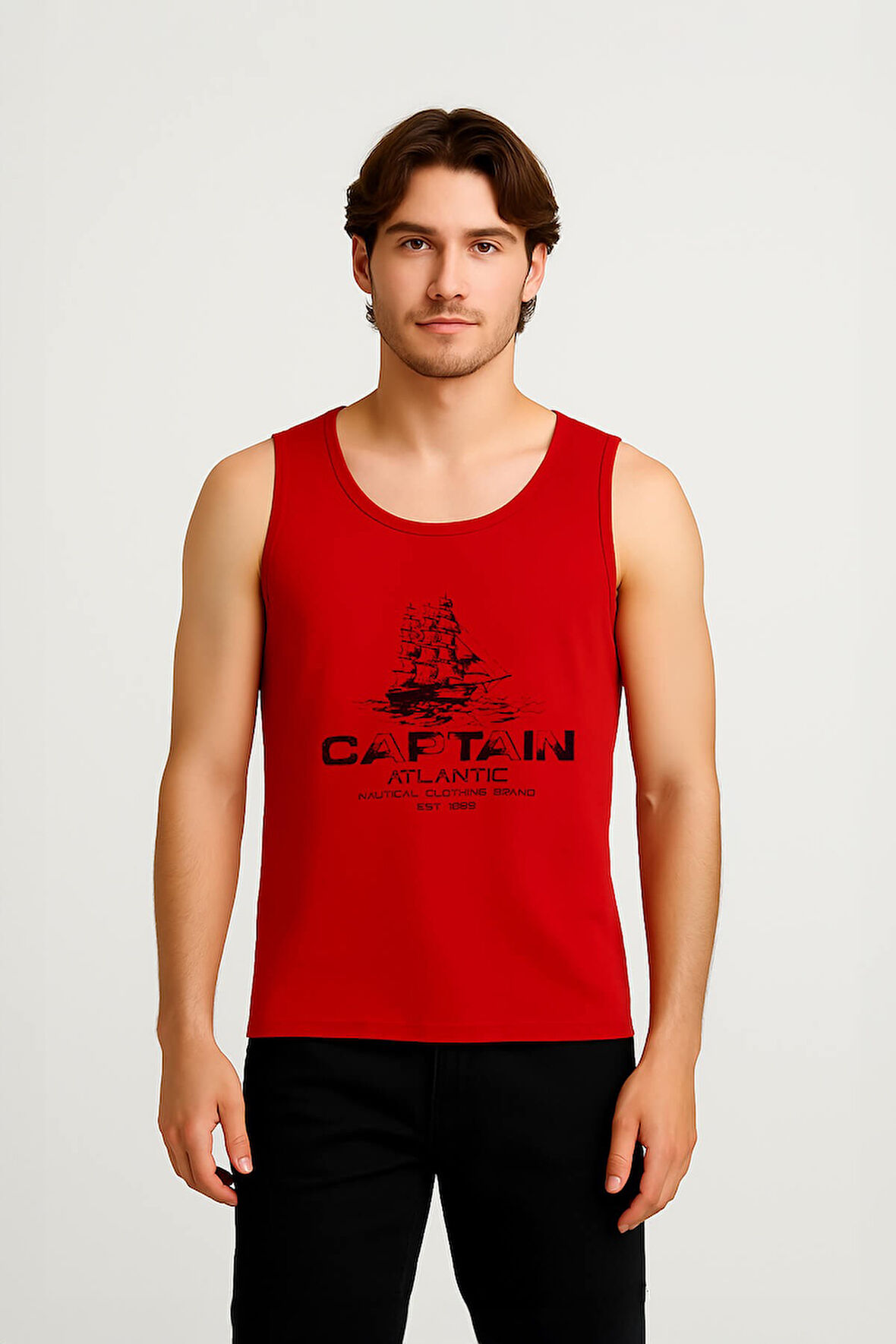 Erkek Kaptan Baskılı %100 Pamuk Kolsuz T-shirt