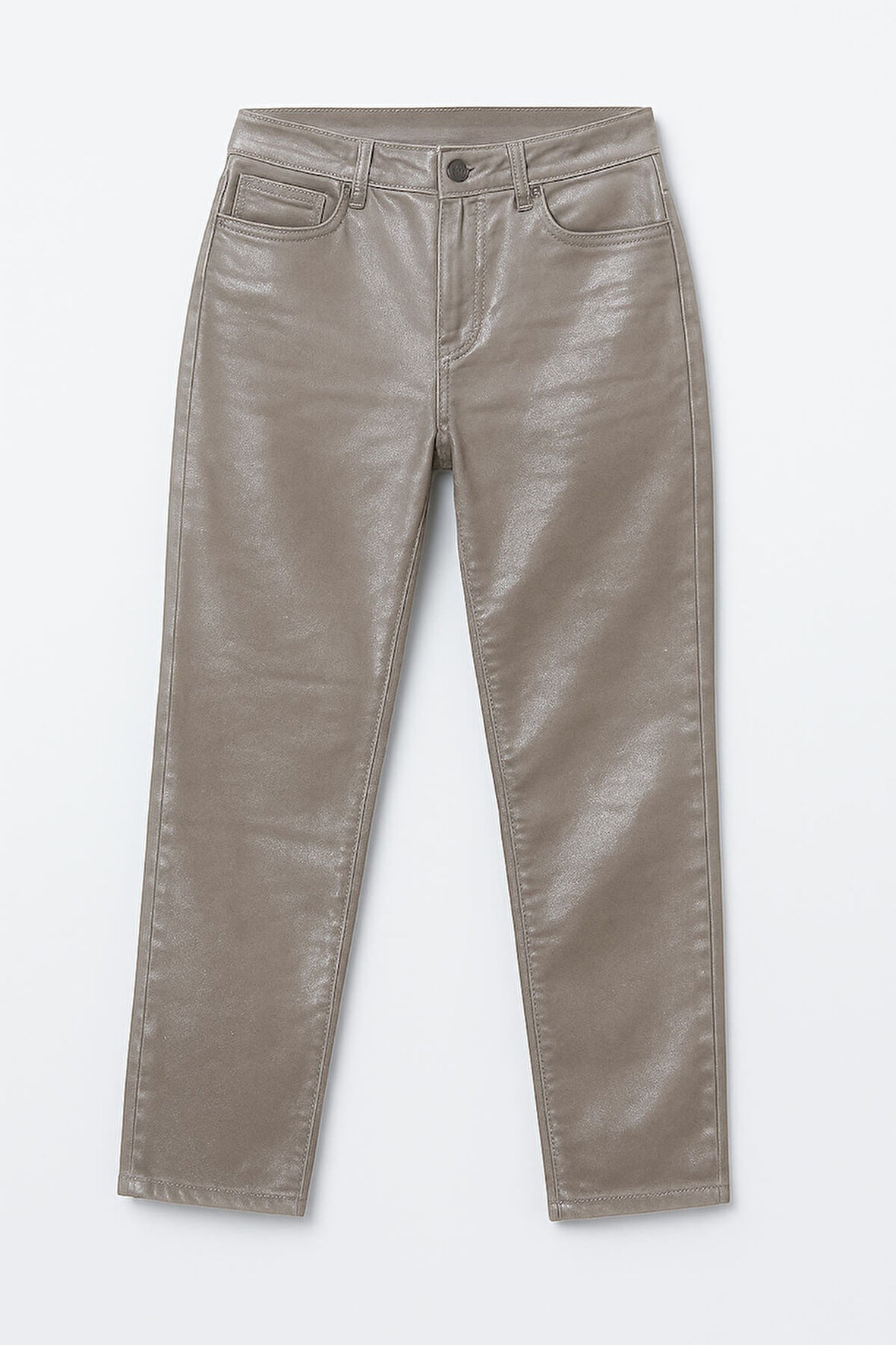 Kadın Yüksek Bel Parlak Mum Kumaş Straight Fit Jean Pantolon