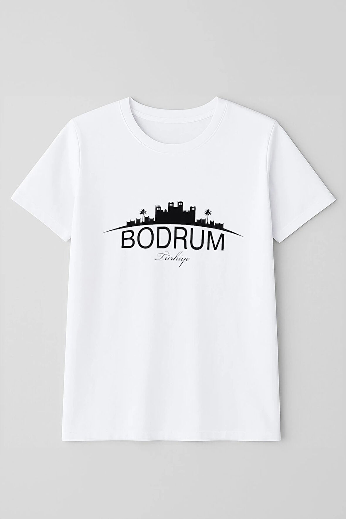 Kadın %100 Pamuk Bodrum Baskılı Kısa Kollu Beyaz T-Shirt