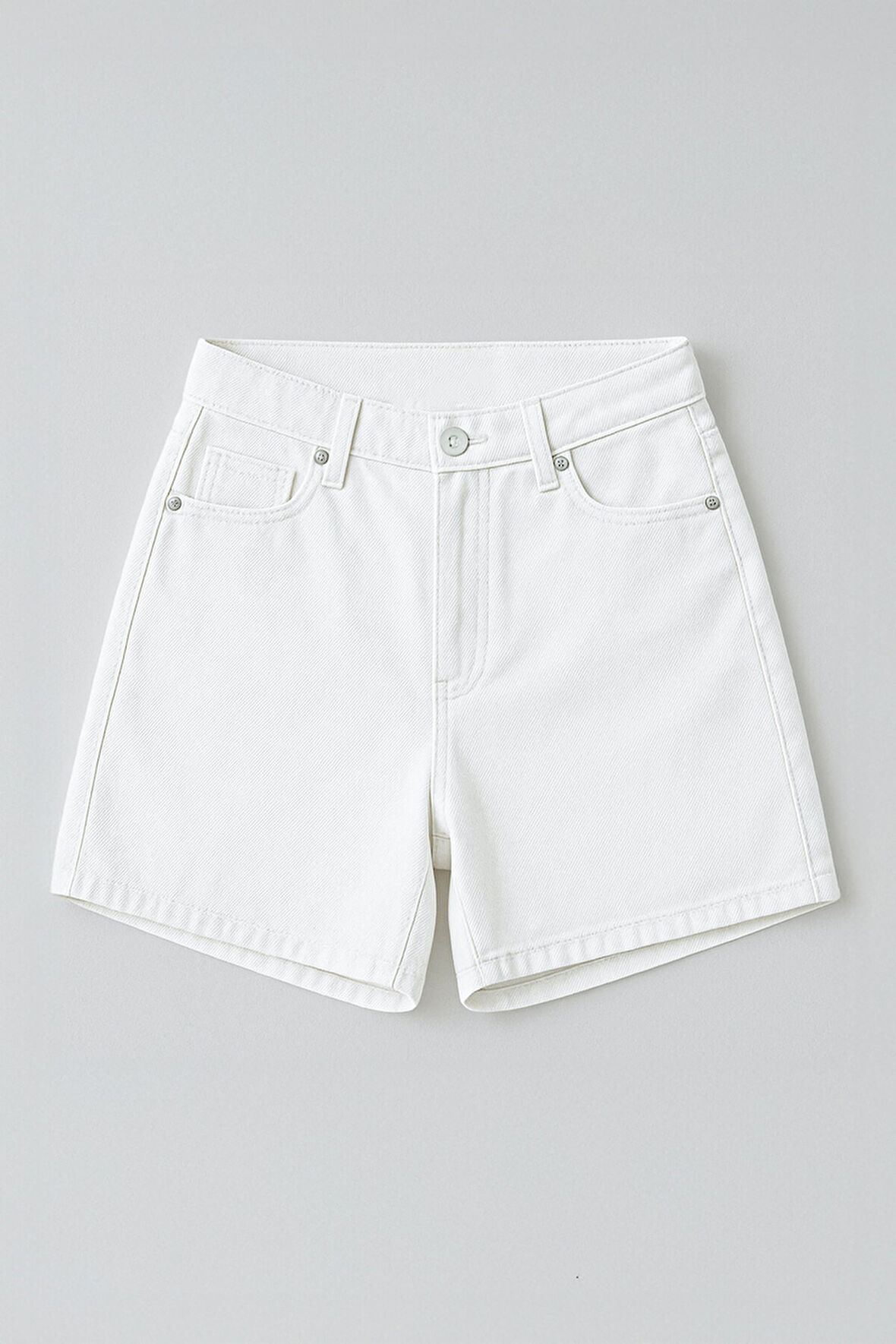 Kadın Yüksek Bel %100 Pamuk Ekru Jean Şort