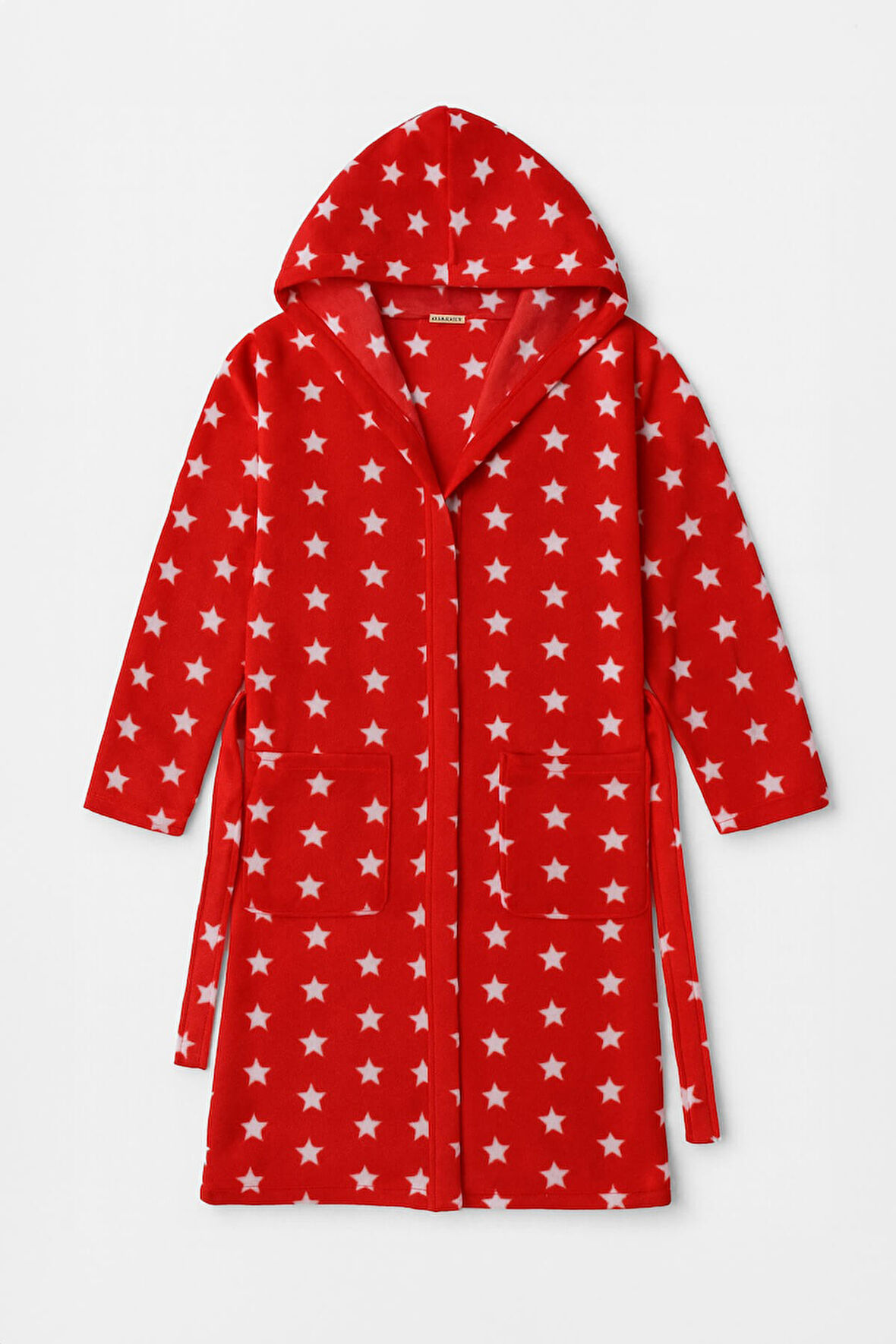 Kadın Kapüşonlu Yıldız Desenli Polar Sabahlık
