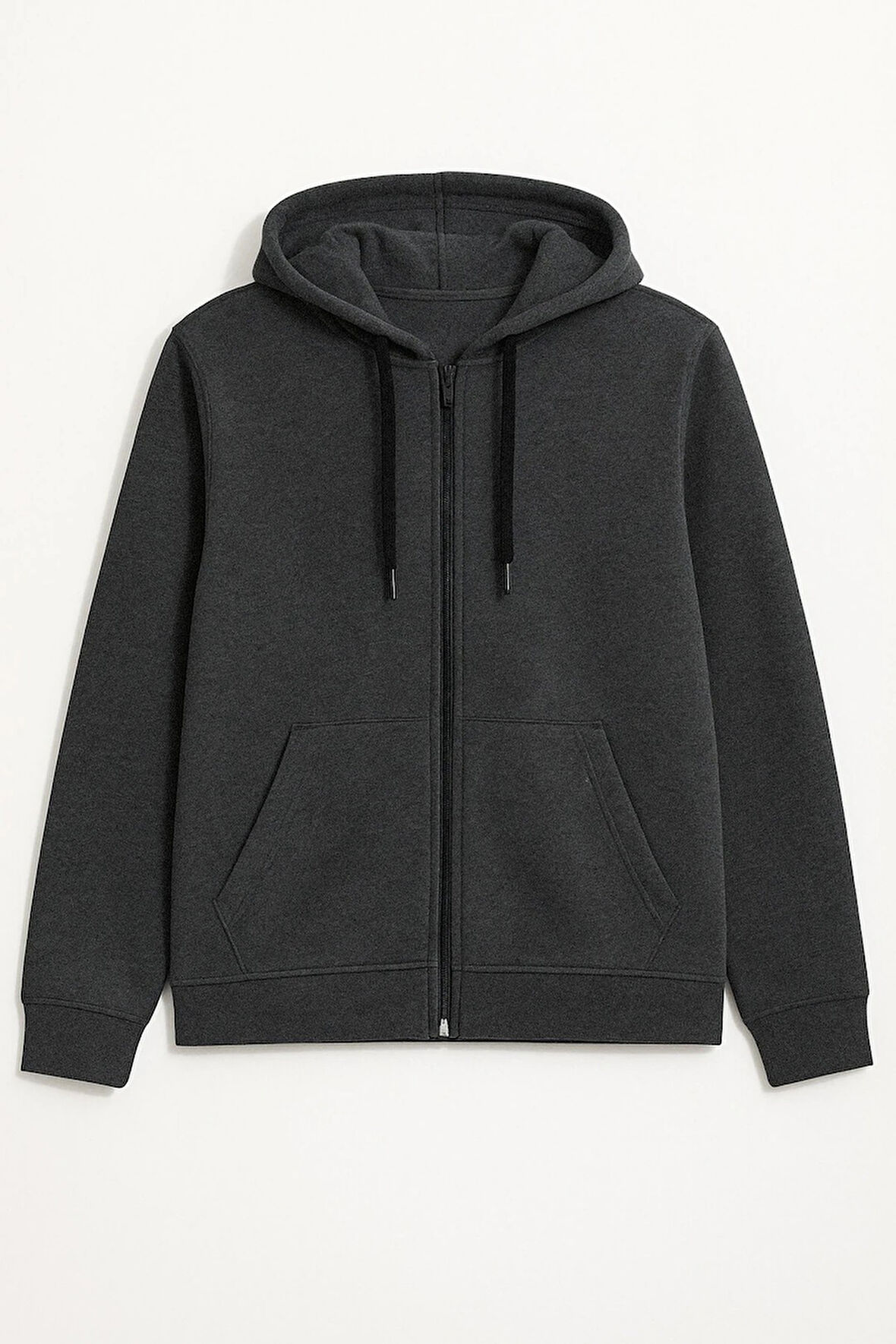 Erkek Fermuarlı Kapüşonlu Cepli İçi Polarlı Sweatshirt