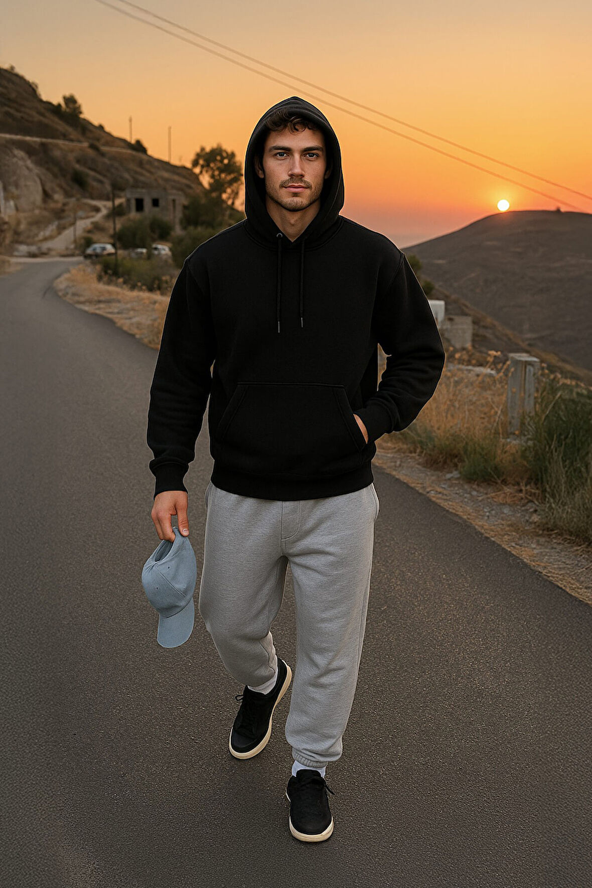 Erkek Kapüşonlu Cepli İçi Polarlı Sweatshirt