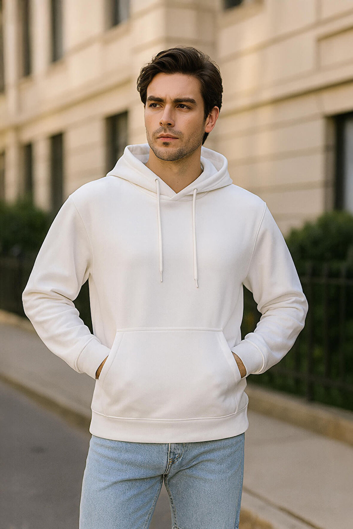Erkek Kapüşonlu Cepli İçi Polarlı Sweatshirt