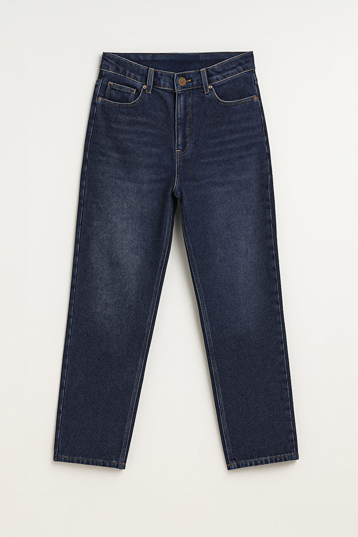 Kadın Yüksek Bel Mom Fit İndigo Jean Pantolon