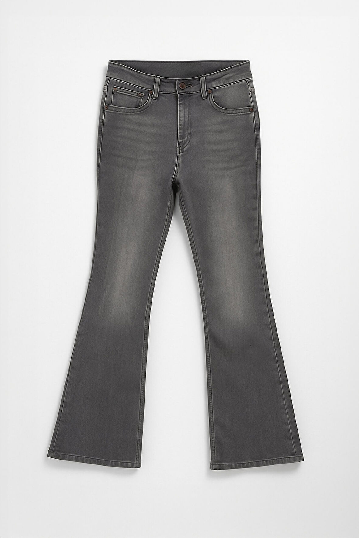 Kadın İspanyol Paça Likralı Esnek Gri Flare Jean Pantolon