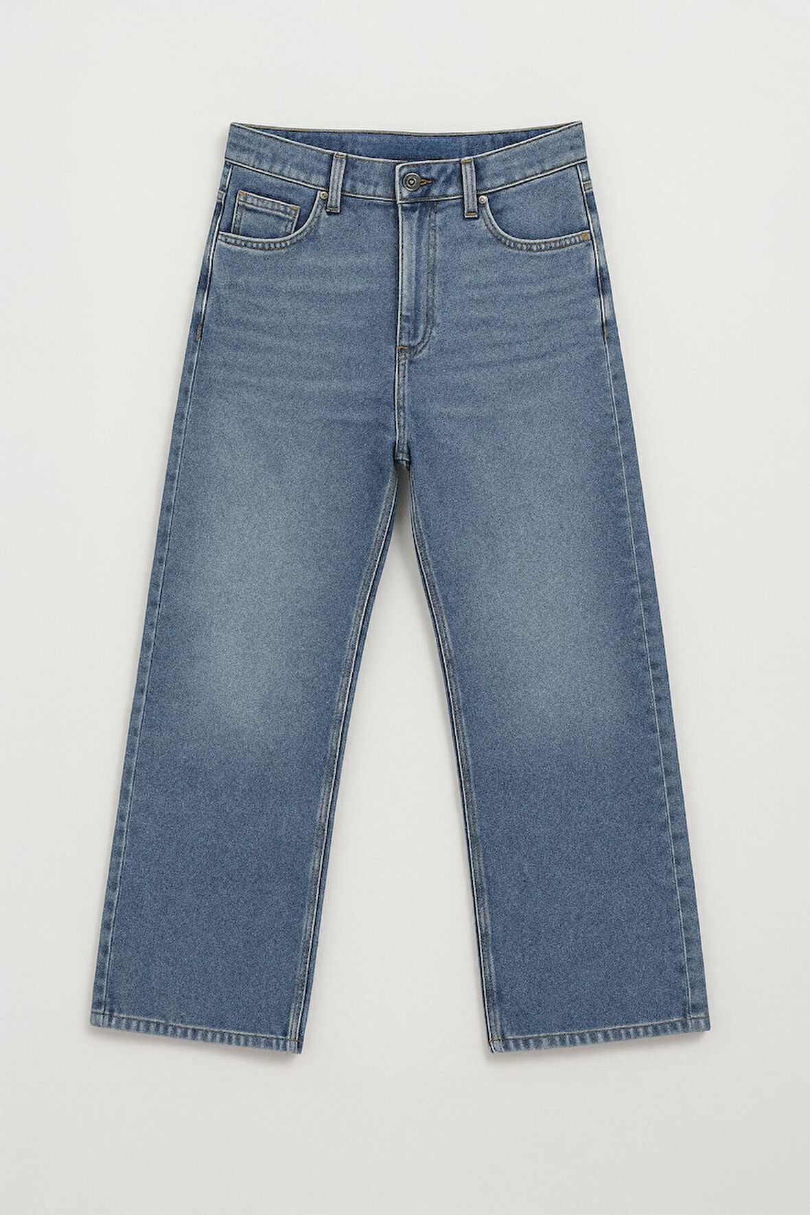 Kadın Yüksek Bel Wide Leg Mavi Jean Pantolon