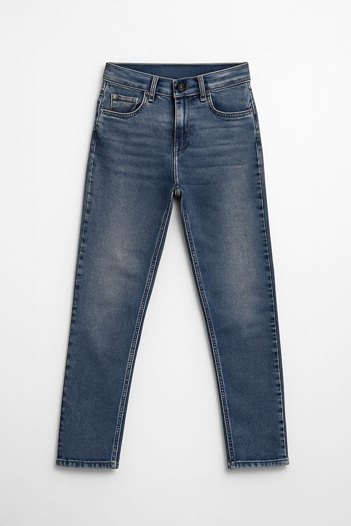 Kadın Yüksek Bel Slim Fit Likralı Mavi Jean Pantolon