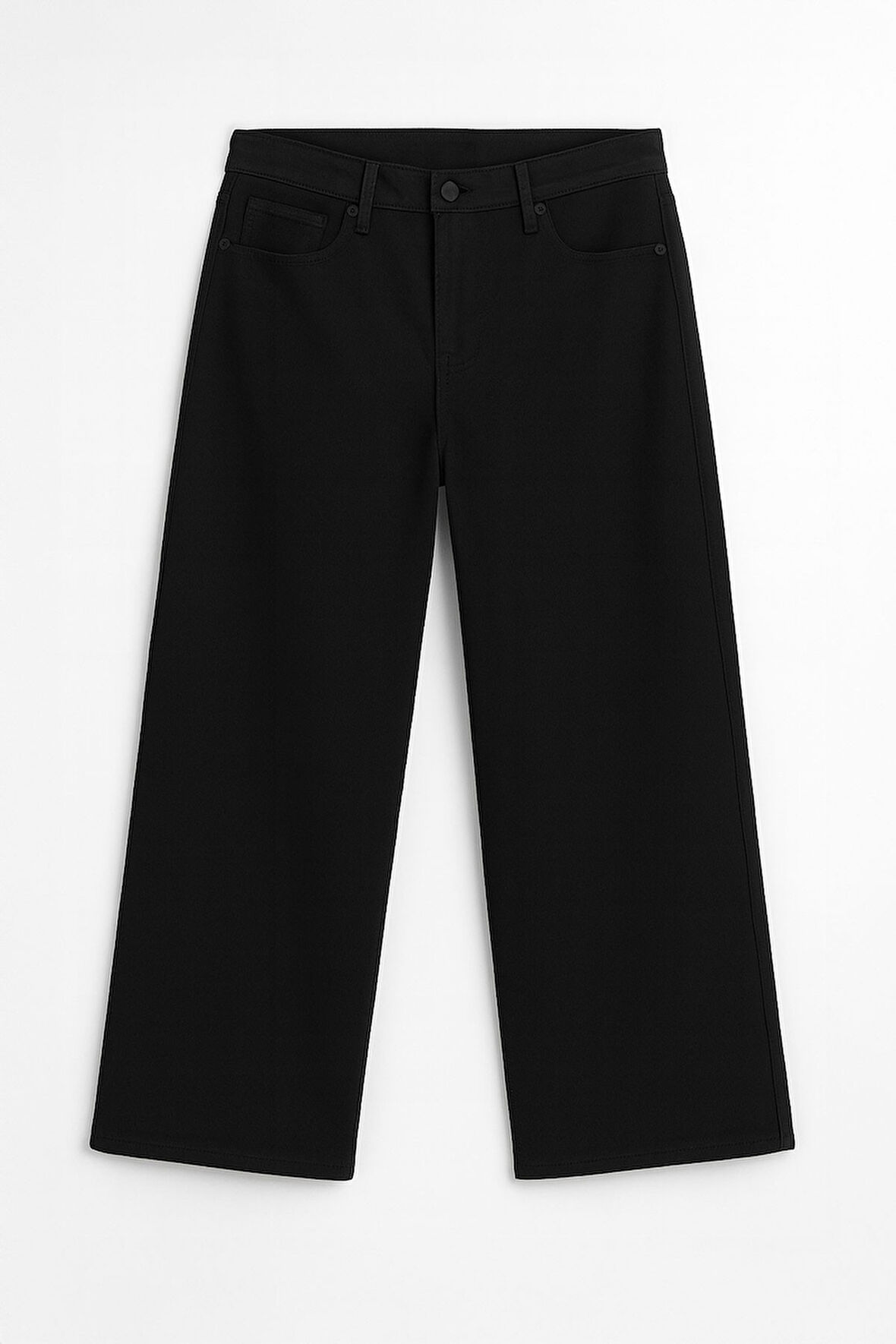 Kadın Yüksek Bel %100 Pamuk Wide Leg Siyah Jean Pantolon