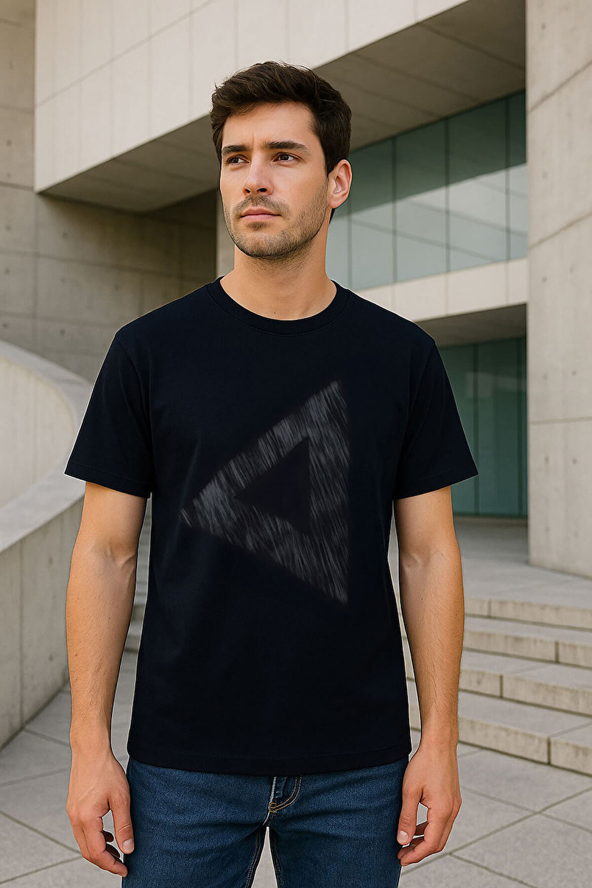 Erkek Rahat Kesim Bisiklet Yaka Baskılı Beyaz T-shirt