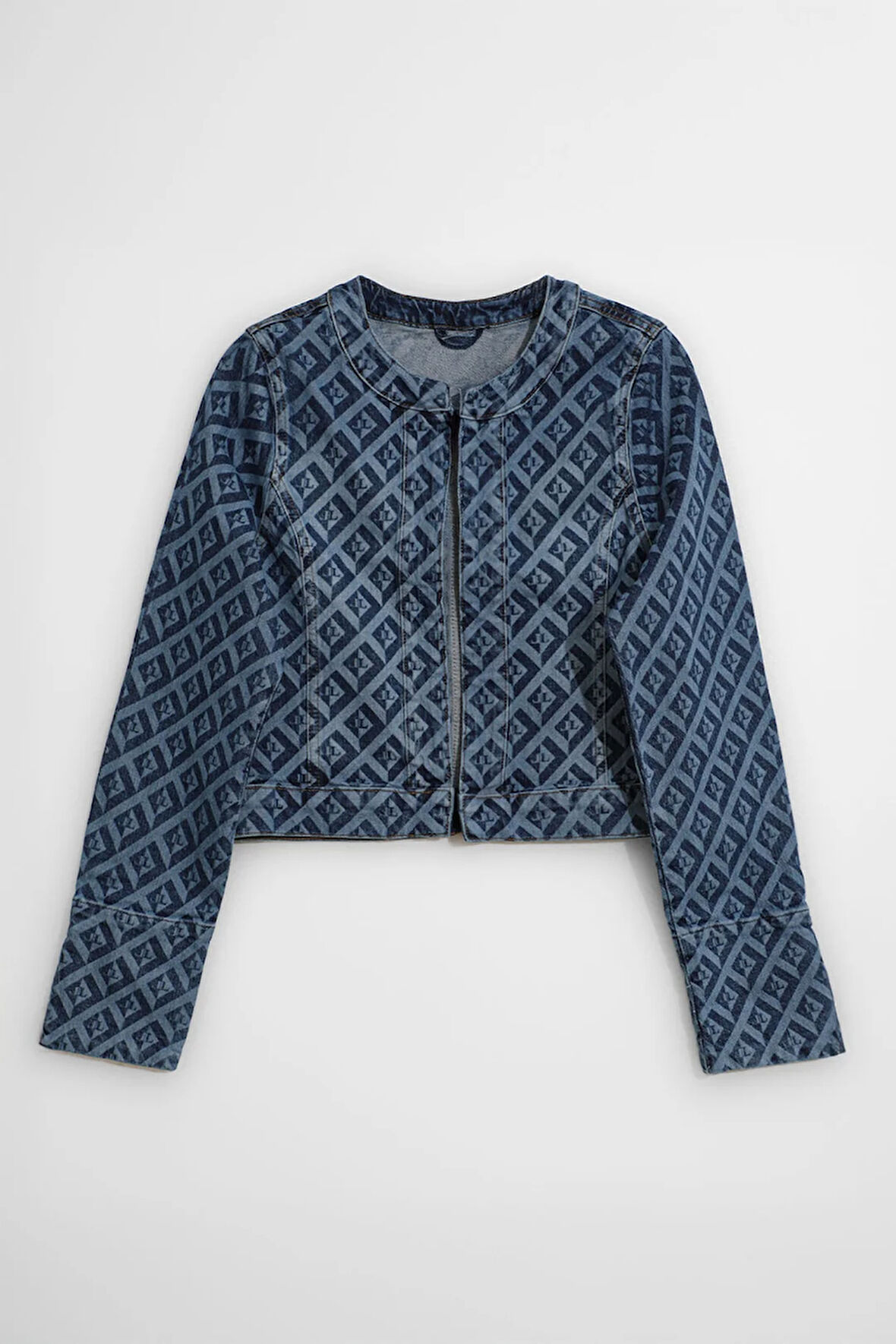 Kadın Modern Desenli Önü Açık Jean Ceket