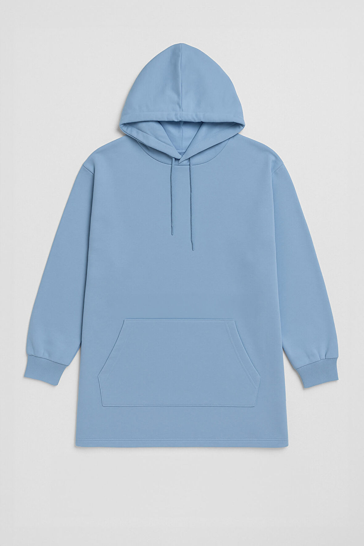 Kadın Kapüşonlu Cepli Mavi Tunik Sweatshirt