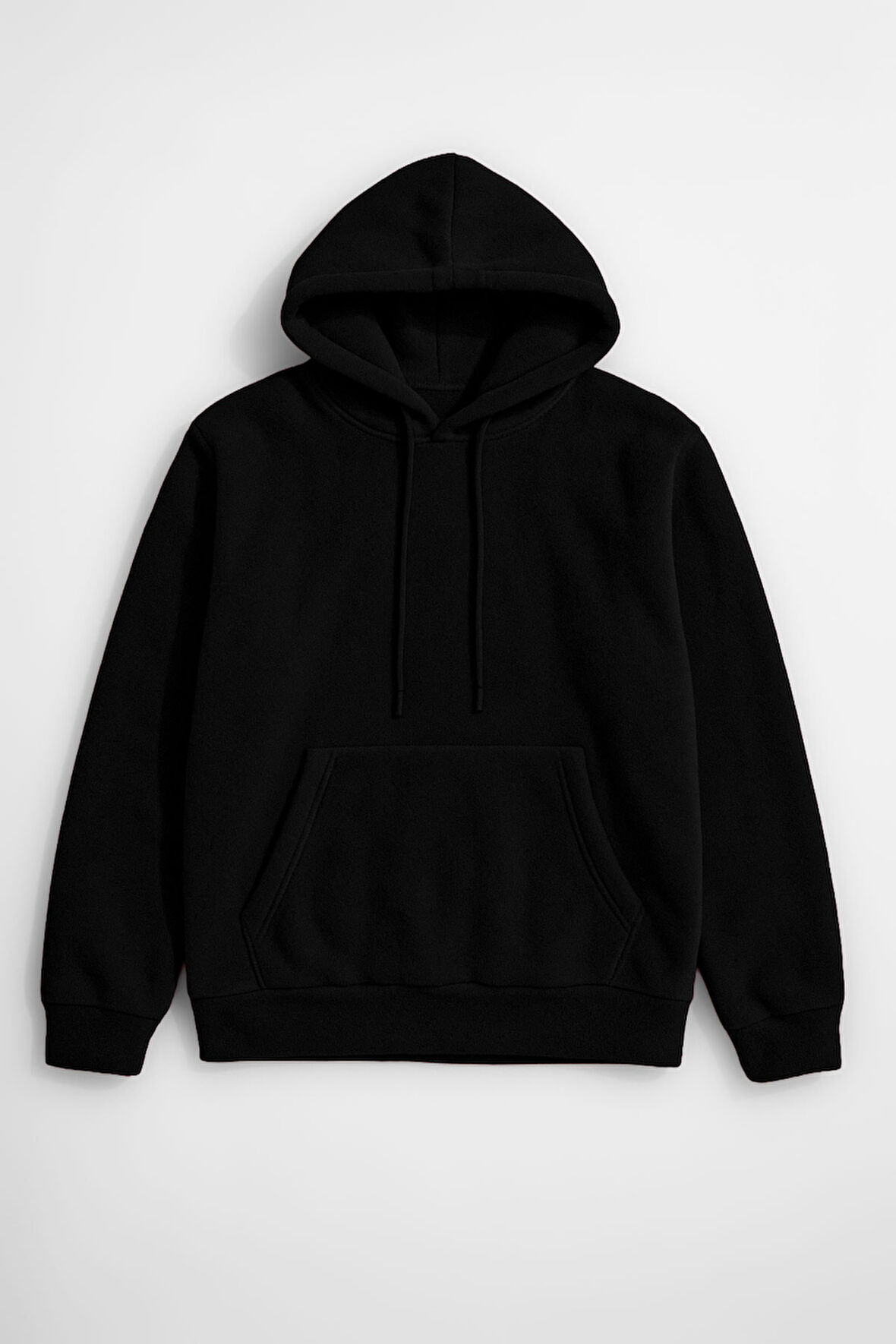 Kadın Kapüşonlu Cepli Siyah Polar Sweatshirt