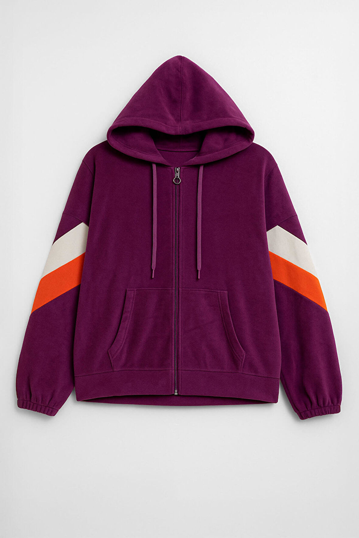 Kadın Fermuarlı Kapüşonlu Cepli Mor Polar Sweatshirt