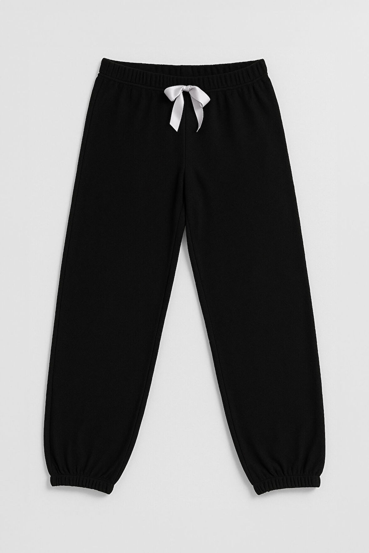 Kadın Paçası Lastikli Siyah Polar Pijama Altı