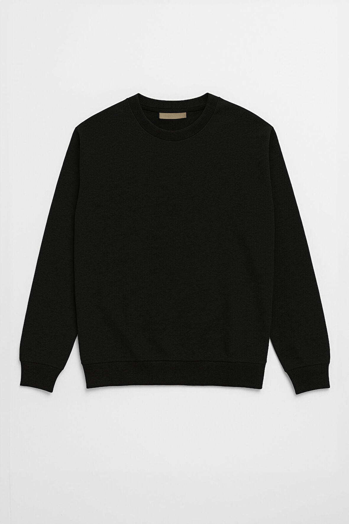 Erkek Bisiklet Yaka Düz Siyah Sweatshirt