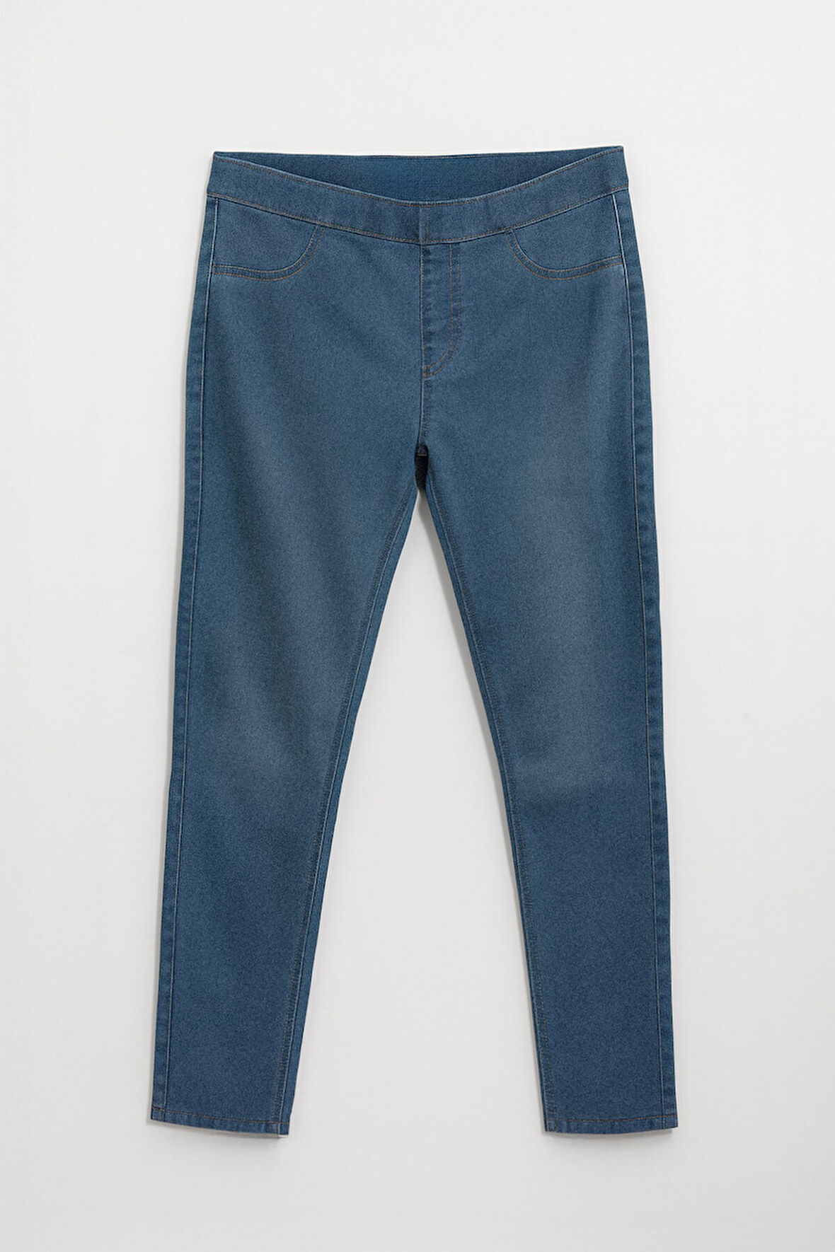 Kadın Yüksek Bel Beli Lastikli Mavi Tayt Jean Pantolon