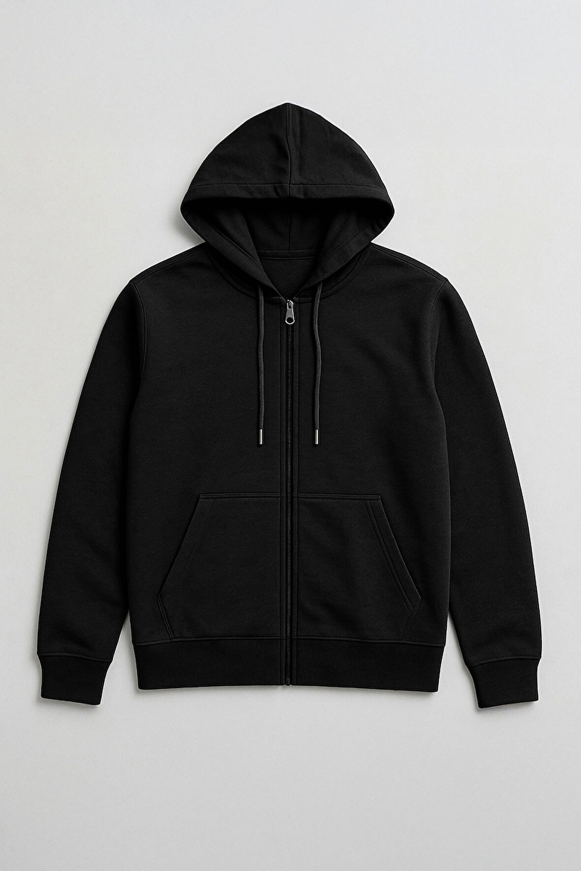 Erkek Fermuarlı Kapüşonlu Cepli Siyah Sweatshirt