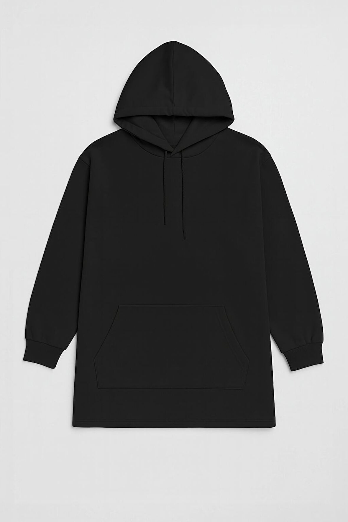 Kadın Kapüşonlu Cepli Siyah Tunik Sweatshirt