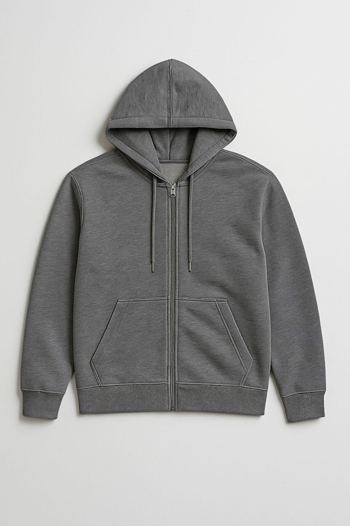 Erkek Fermuarlı Kapüşonlu Cepli Antrasit Sweatshirt