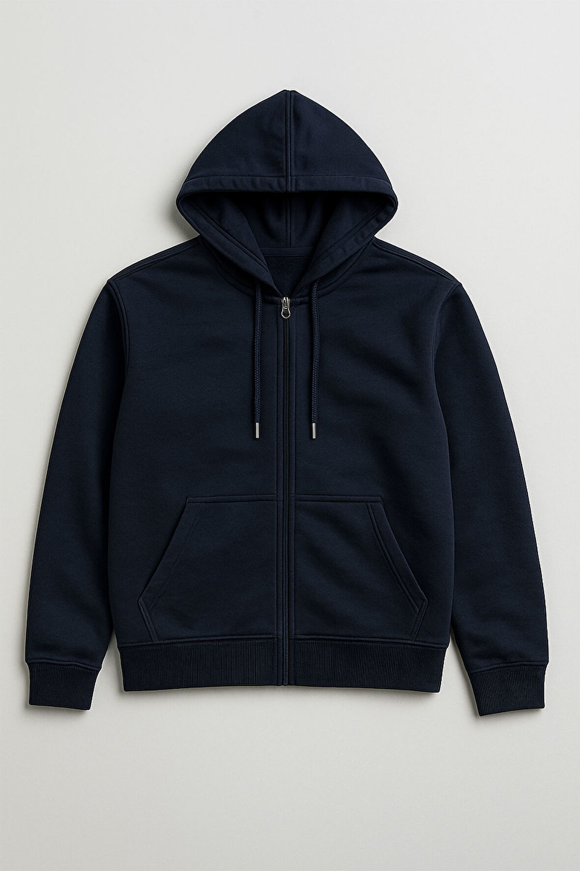 Erkek Fermuarlı Kapüşonlu Cepli Lacivert Sweatshirt