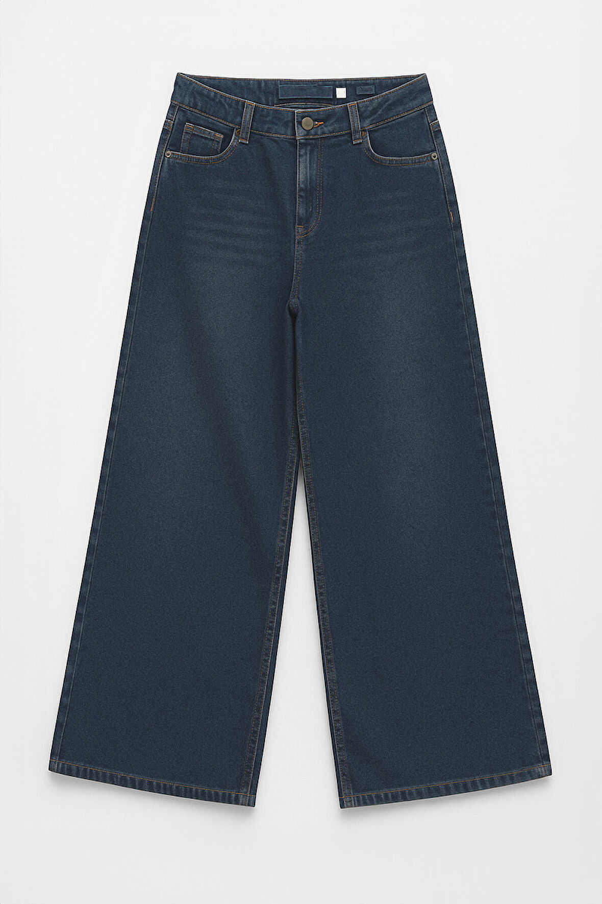 Kadın Koyu İndigo Yüksek Bel Palazzo Jean Pantolon