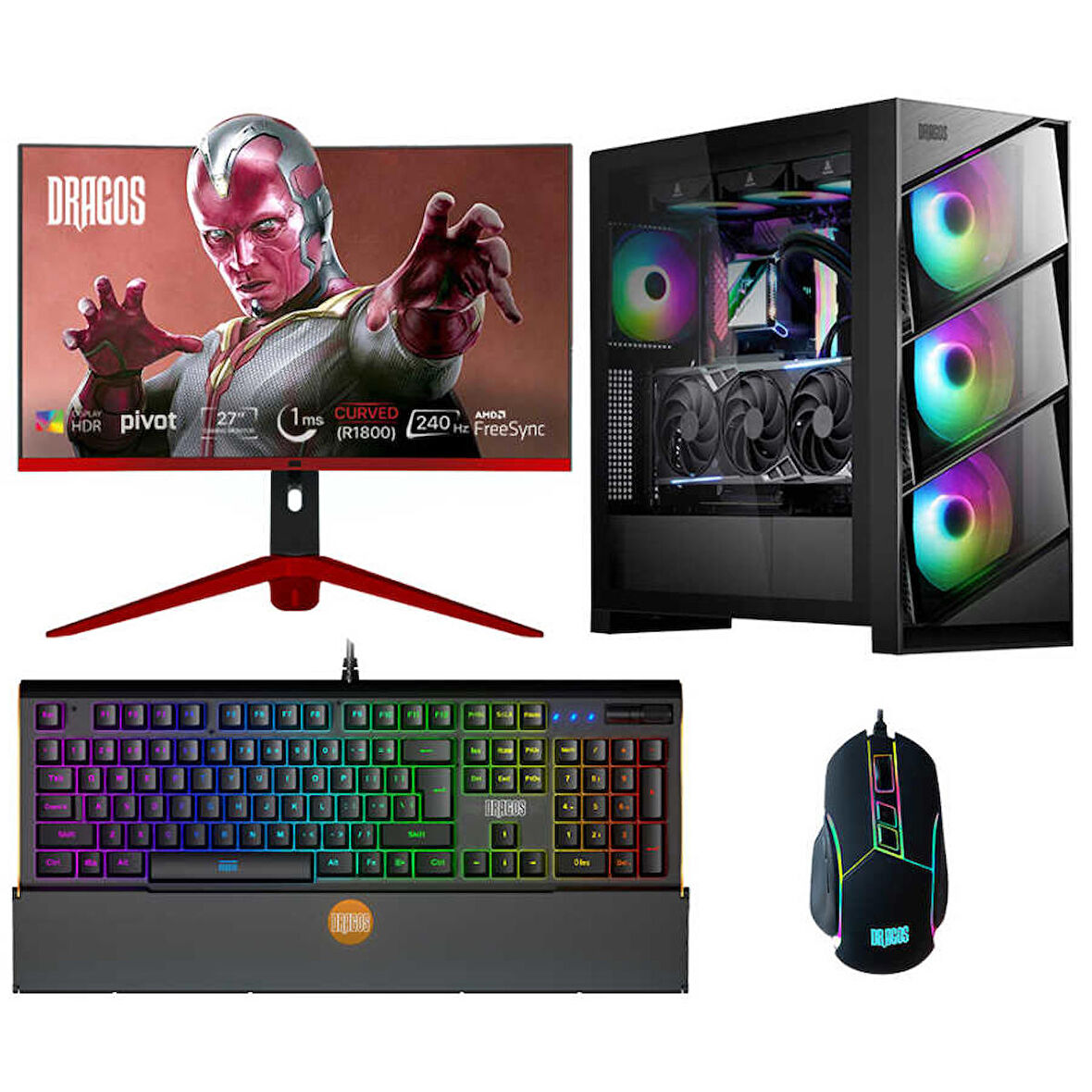 Dragos DRx5412 Ryzen 7 7700X 64GB DDR5 1TB NVMe 12GB RTX3060 27 İnç 240Hz Curved Oyuncu Bilgisayarı