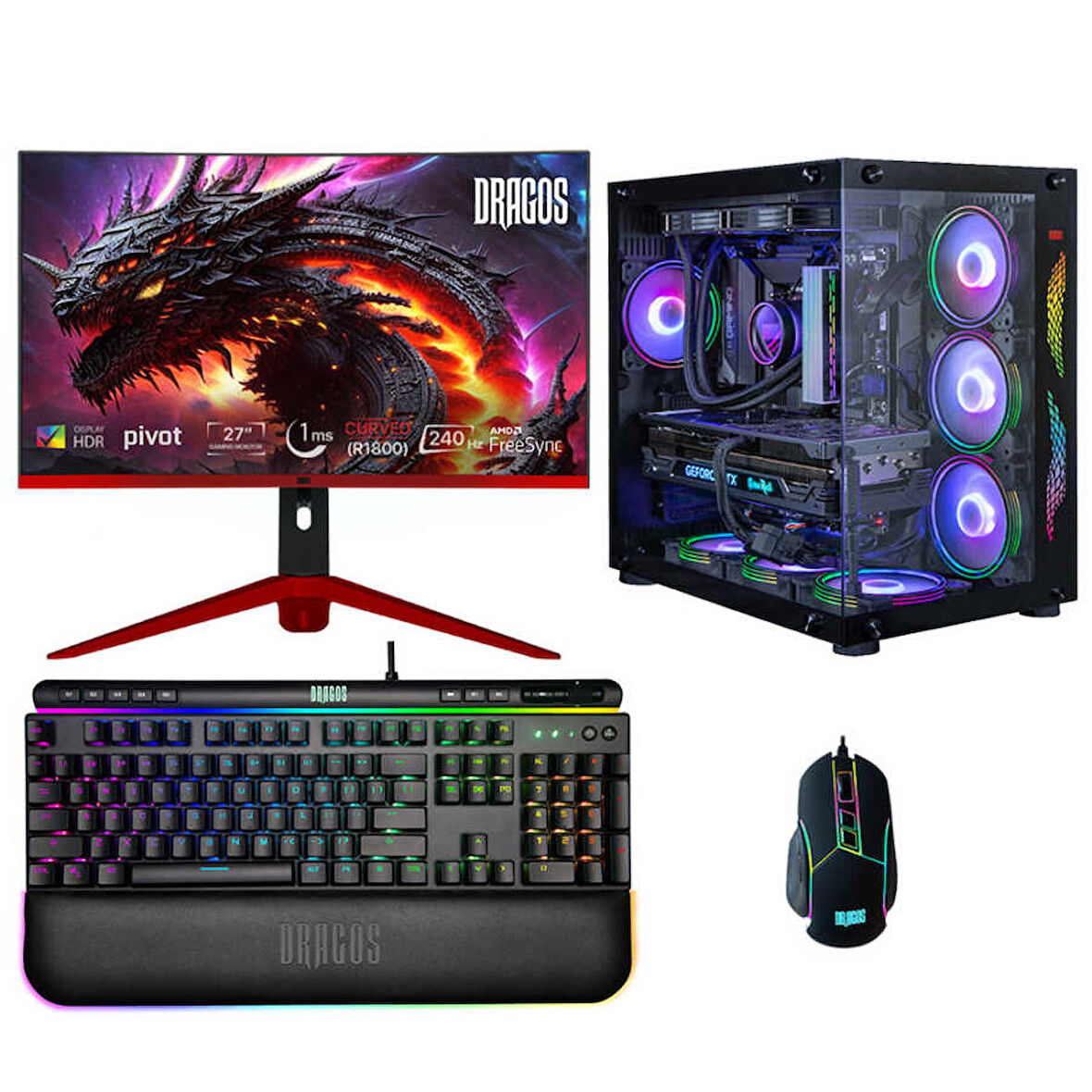 Dragos DRx6153 i7 12700F 16GB 1TB M.2 NVMe SSD 8GB RTX4060 27 İnç 240Hz Curved Monitör Oyuncu Bilgisayarı