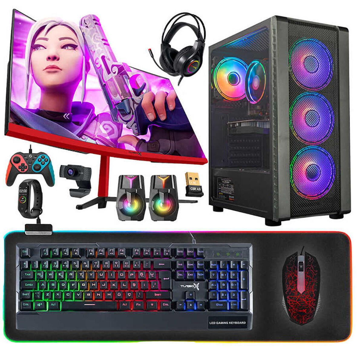 Turbox Tx4895 Ryzen 5 5500 16GB DDR4 512GB SSD 4GB RX560 GDDR5 23.6 Curved Oyun Masaüstü Bilgisayarı