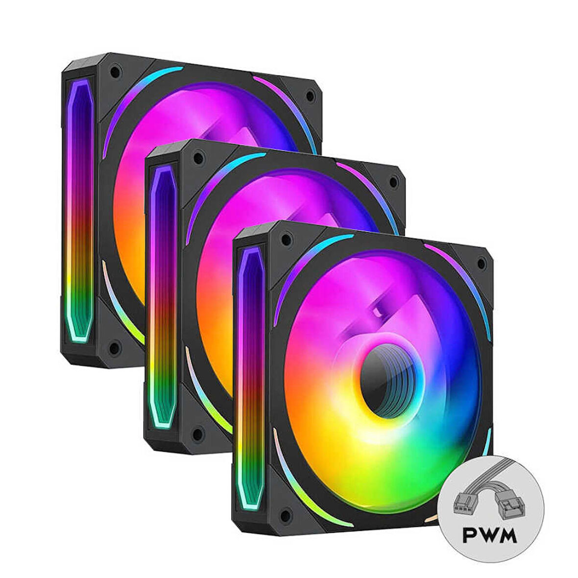 Dragos LS300 Premium ARGB 3x120mm 1200RPM Kontrolcülü Siyah Kasa Fanı