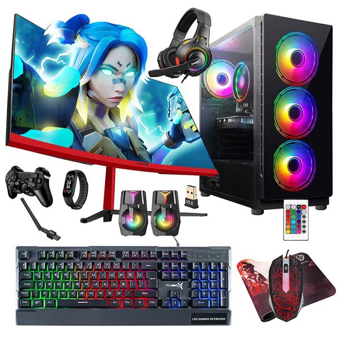 Turbox Tx5277 i5 9400F 16GB Ram 512GB SSD 4GB RX550 23.6 inç Curved Oyuncu Masaüstü Bilgisayarı