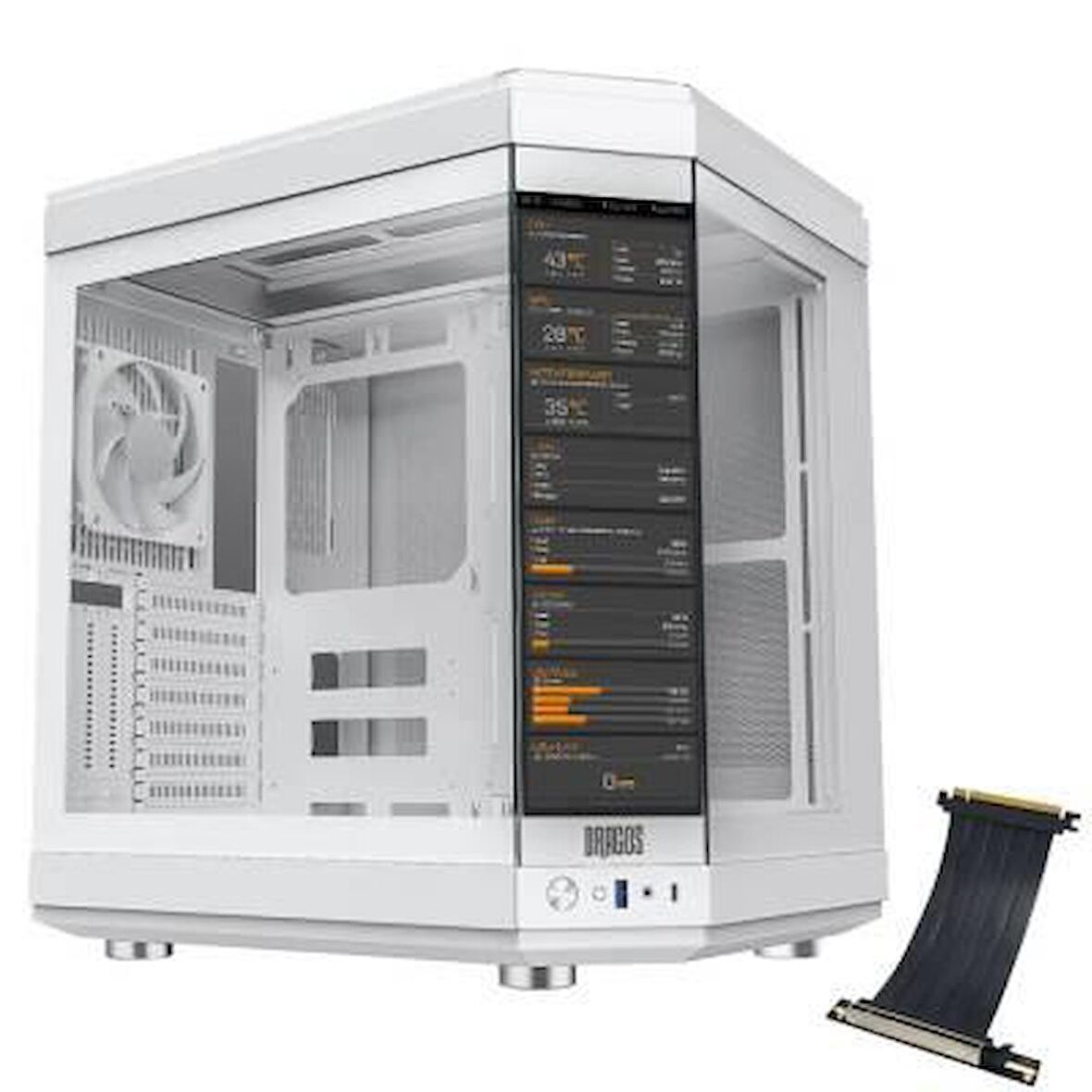 Dragos North Premium XL LCD Ekran + Riser 1xFan Mid Tower Beyaz Gaming Bilgisayar Kasası