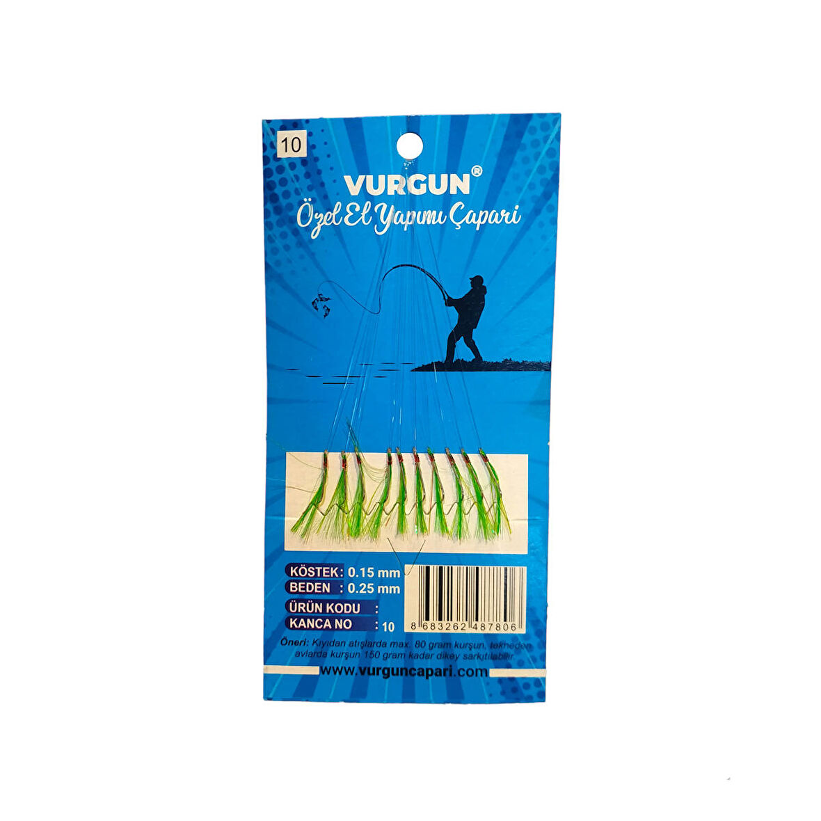 Vurgun 80gr 10 İğneli Kanca No:10 Yeşil Renk Organze Çapari