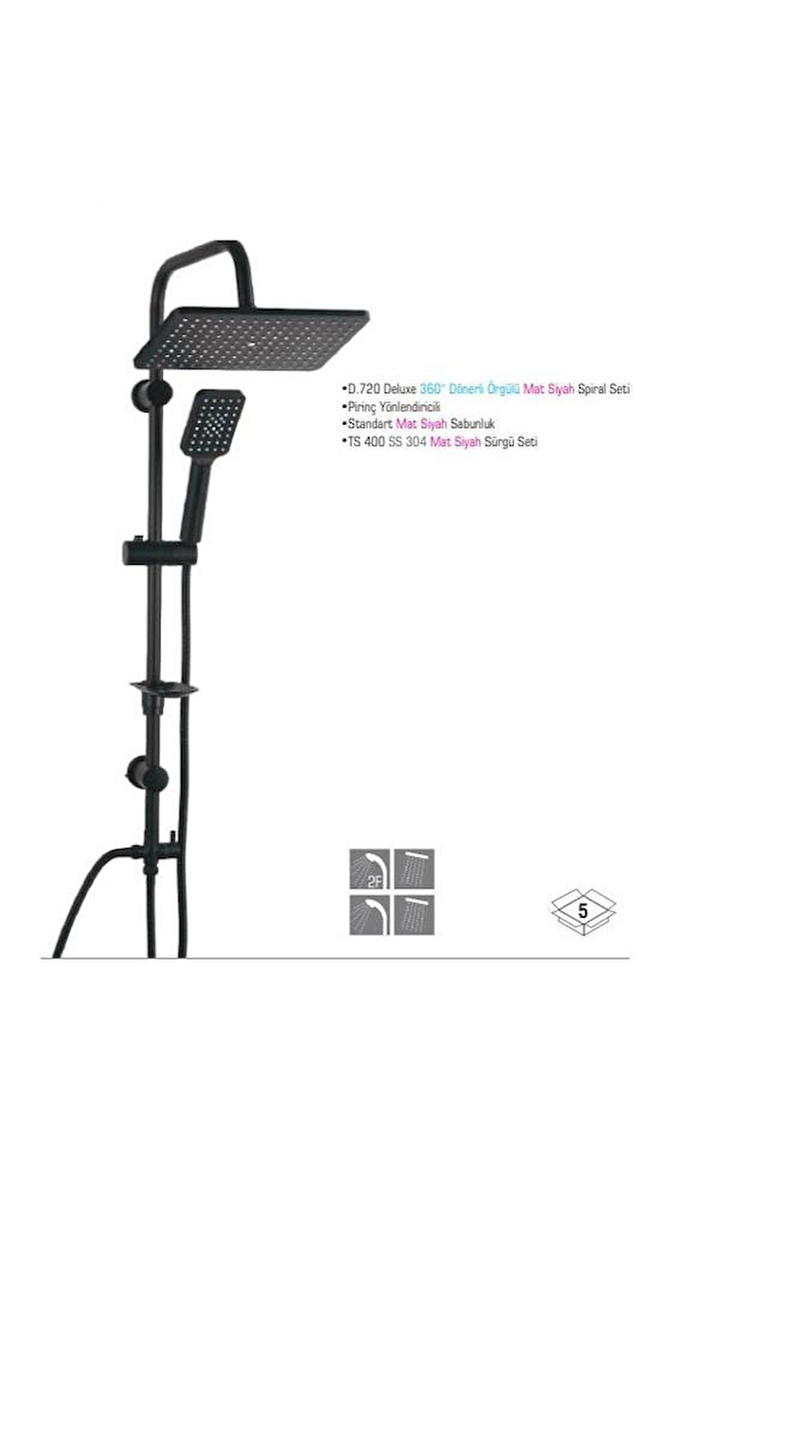 Duxxa Mirage 400 Siyah Tepe Duş Seti D.132.4.S